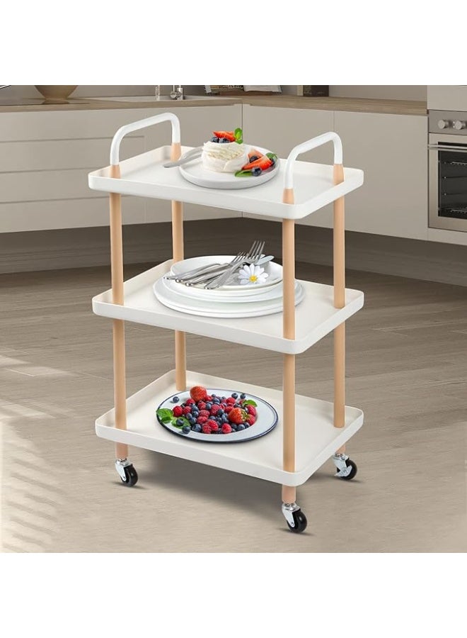 رف تخزين متعدد الوظائف بعربة دفع دوارة أنيقة مكونة من 3 طبقات مع صواني وعجلات قابلة للقفل لتوفير المساحة للمنزل والمطبخ وغرفة النوم والبار وغرفة الطعام وغرفة المعيشة - مستطيل أبيض - Image 2